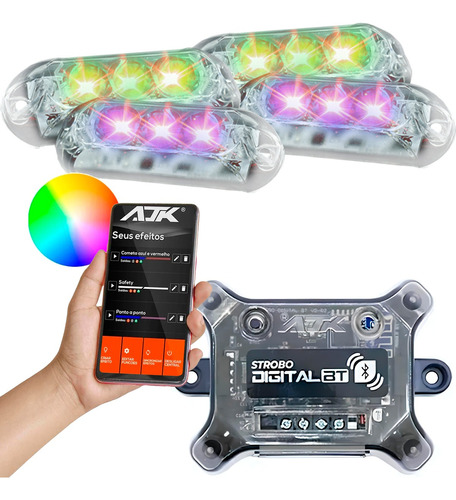 Strobo Led Automotivo Ajk Com 4 Faróis 9w Bluetooth Carro