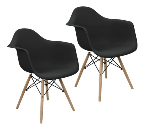Kit 2 Cadeiras Charles Eames Eiffel Design Wood Com Braços