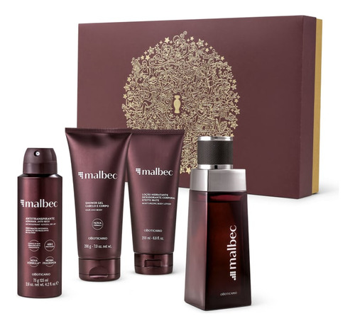 Kit Presente Perfume Masculino Malbec Higiene Hidratação