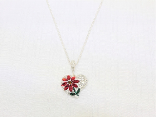 Hermoso Collar Corazon Flor Cristales Roja Luminosa C1022