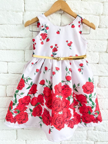 Vestido Infantil Natal Vermelho Florido Noel Reveillon Festa