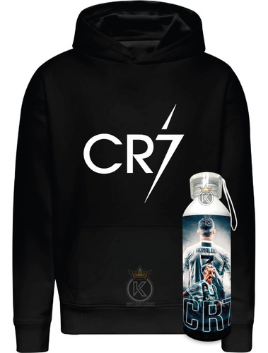 Poleron + Botella En Aluminio 750 Ml Cristiano Ronaldo Dos Santos Aveiro -  Futbolista Portugués - Fifa - Futbol - Balon - Estampaking