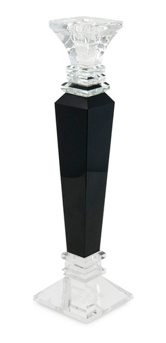 Castiçal De Vidro Preto E Cristal Alto Design Geo. 35cm