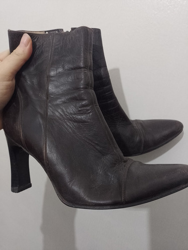 Bota Corta Cuero Real Marrón Nro 36 Taco Oferta Usado