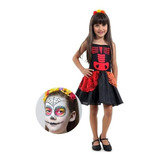 Fantasia De Halloween Infantil Caveira Mexicana C/ Maquiagem