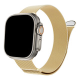 Correa De Acero Inoxidable Magnética Para Apple Watch 42 / 44 / 45 & Ultra - Color Dorado - Marca Cellbox