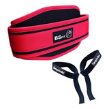 Cinturon Levantamiento Rojo + Straps Espalda Cinto Gym Pesas