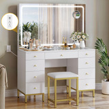 Dwvo Large White Makeup Vanity Set With Led Mirror & Charger