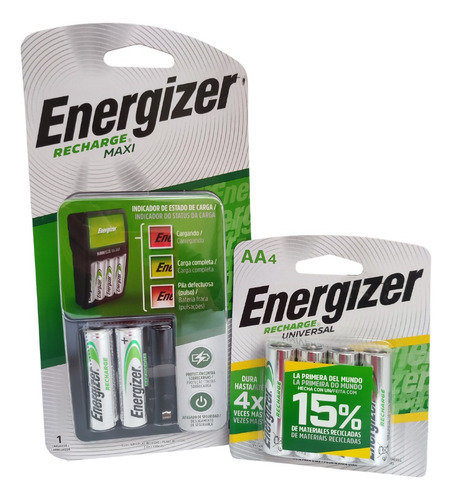 Cargador Energizer Maxi Bateria Recargable + Aa X4 Combo Kit