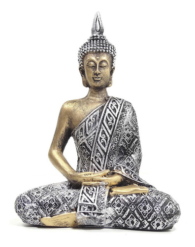 Estátua Buda Hindu Prata Dourado Preto Verde Marfim Resina 