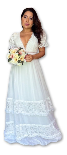Vestido Longo Doce Maria Singapura Branco Renda Para Noivas