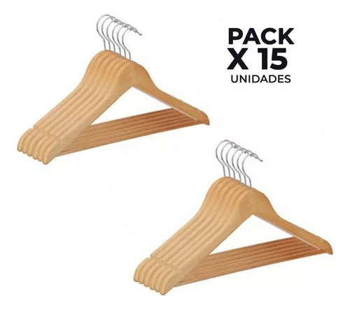 Pack 15 Colgadores De Madera Percheros Ganchos Ropa