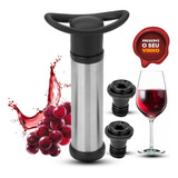 Kit Bomba A Vácuo Para Vinho Com 2 Rolhas Tampa Garrafa Inox Cor Prateado