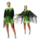 Fantasia Halloween Feminina Luxo Poncho Morcego Maravilhoso