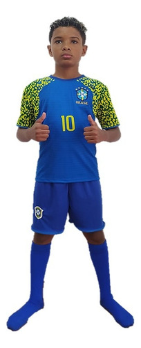 Kit Infantil Brasil Short E Camisa Mais Meião +caneleira !!
