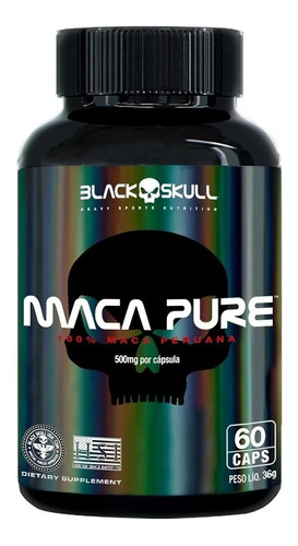 Suplemento Em Cápsulas Black Skull Maca Pure (100% Peruana) Em Pote De 36ml 60 Un