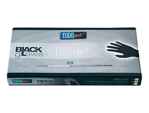 Caja De Guantes De  Euro Stil En Latex Color Negro 10 Pares