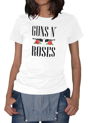 Playera Mujer Blanca Guns And Roses Mod-3