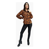 Camisa Feminina Em Viscose Animal Print Manga Longa Premium