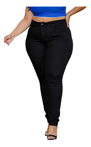 Calça Jeans Preta Feminina Plus Size Com Lycra Empina Bumbum