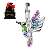 Regalo Charm Plata S925 Colibrí Amor Corazón Swarovski E