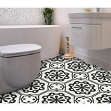 Adesivo Azulejo Piso Floral P&b Antiderrapante Lavável