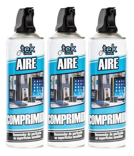 Pack 3 Aire Comprimido Removedor De Polvo 480 Ml Tekclean