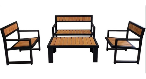 Juego De Mesa  Y Sillones Para Jardin Hierro Y Madera