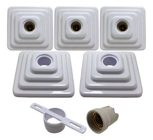 Kit 5 Plafon Gourmet Quadrad Bocal Porcelana 100w E27 Branco