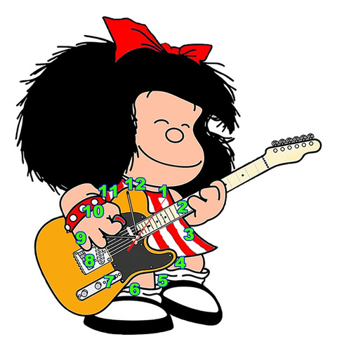 Reloj De Pared De Mafalda Guitarra En Mdf Y Vinilo Adhesivo.