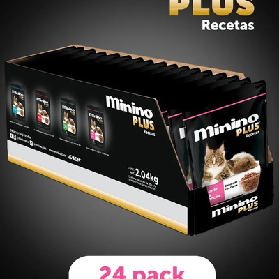 Pack X24 Sobres Para Gato Minino Plus Salmón 85g C/u