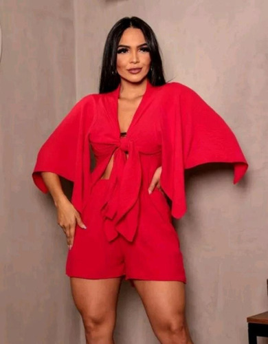 Conjunto Feminino Kimono Short Com Kimono Moda Verão