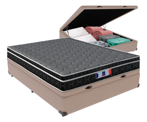 Cama Box Baú Casal Bege Resistente D28 Frete Grátis 138x188