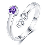 Anillo Piedra Natal Infinito Para Mujer Plata Con Corazon 5a