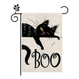 Bandera De Jardín De Gato Negro De Halloween Boo, Vert...