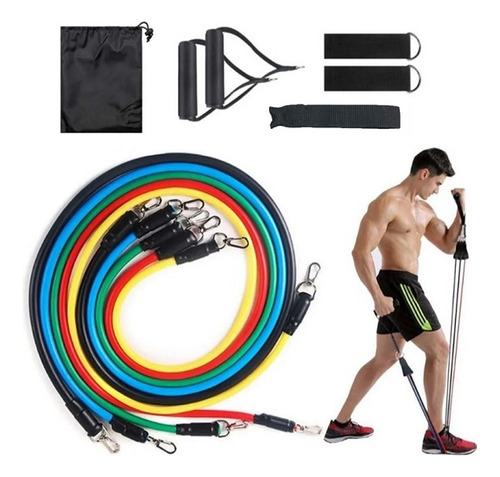 Kit Academia Elástico Extensor 11 Peças Fitness Exercício