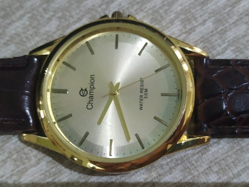 Relógio Champion, Dourado, Original, Como Novo,couro, Lindoo