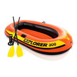 Lancha Inflable Explorer 300 Remos + Lago Bomba Rio Intex Color Naranja