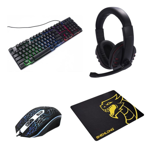 Shenlong Combo 4en1 Gamer Teclado Mouse Auricular Y Pad C400