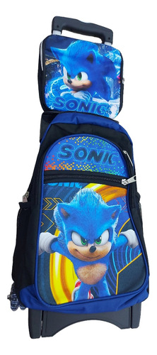 Morral Maleta Bolso Sonic Grande Con Ruedas + Lonchera