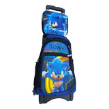 Morral Maleta Bolso Sonic Grande Con Ruedas + Lonchera