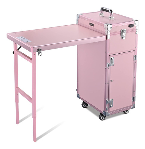 Mesa Para Manicure Plegable Con Ruedas Color Rosa