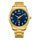 Reloj Citizen Quartz Analog Bi103959l Mujer Color De La Malla Dorado Color Del Bisel Dorado Color Del Fondo Azul