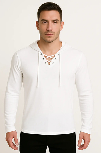 Camisa Masculina Gola V Com Capuz E Cordão Slim Fit | MercadoLivre