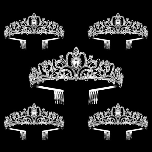 5 Paquete De Coronas De Cristal De Plata Tiara Para Mujeres,