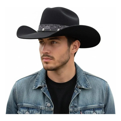 Sombrero Vaquero Texana Fabellino Skull Bandana Unisex Retro Color Negro Talla M | Meses sin interés