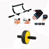 Barra Dominadas + Guantes Gym + Rueda Abdominal 