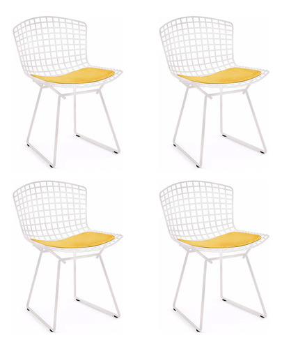 Kit 4 Cadeiras Design Bertoia Branca Com Assento Sintético