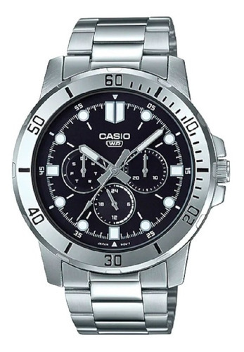 Reloj Casio Hombre Mtp-vd300d-1e Color De La Malla Plateado Color Del Bisel Plateado Color Del Fondo Negro