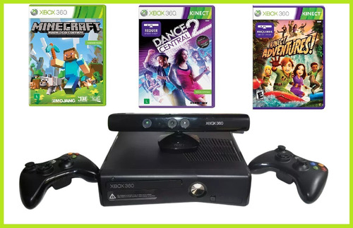 Xbox 360 Slim 2 Controles Kinect 3 Jogos Na Caixa !